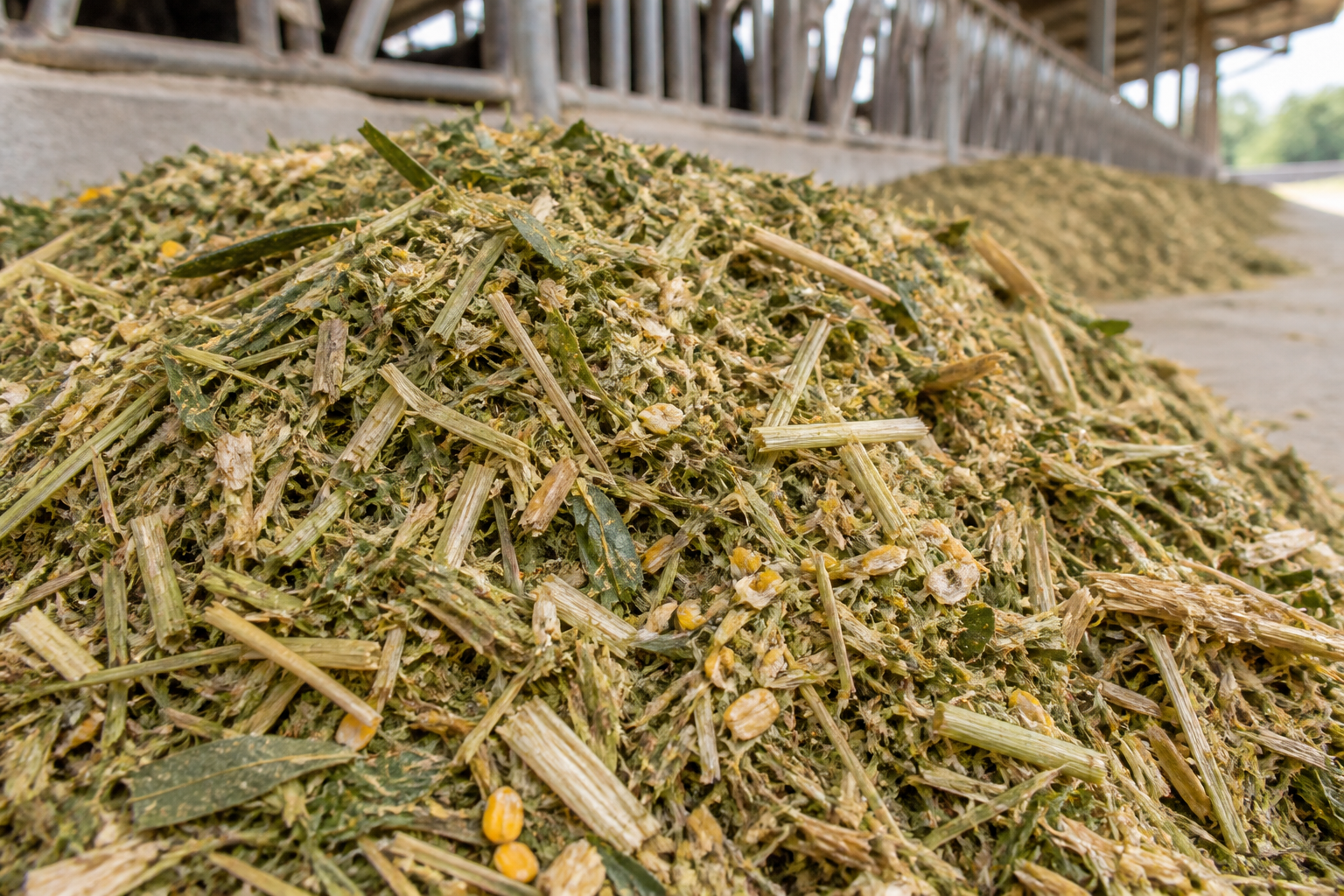 牧草やコーンサイレージなどを混ぜた飼料のイメージ